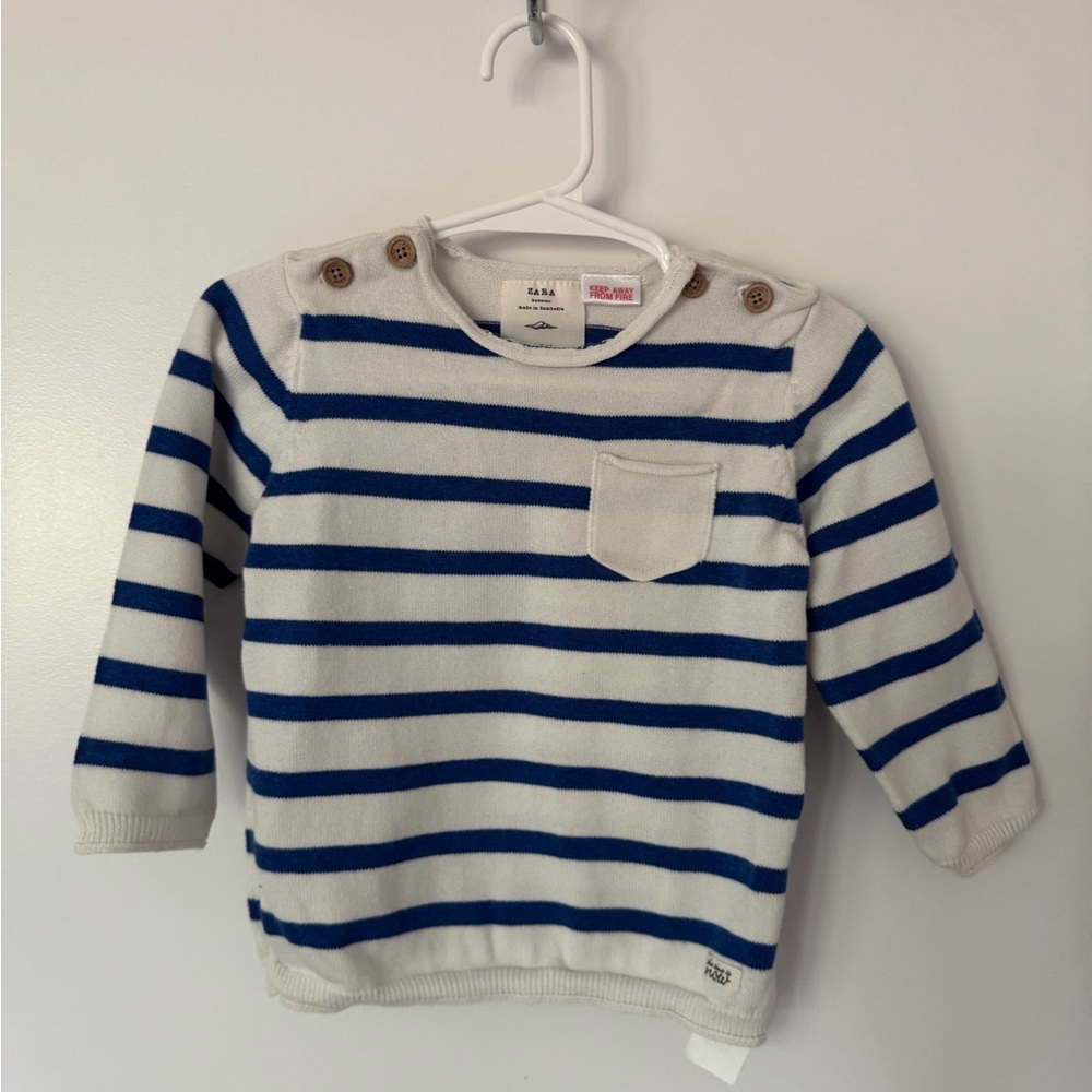 Zara Baby Boy Blue and White Striped Sweater